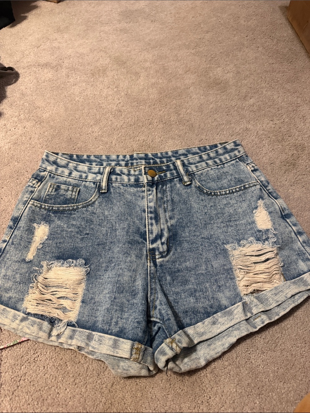 SHEIN Light Blue Distressed Rolled-Hem Denim Shorts